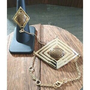 House Of Harlow 1960 14kt Plated Diamond Shape Bracelet Ring Chain